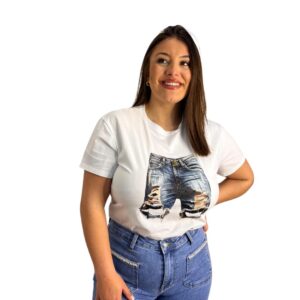 CAMISETA PANTALON DENIM CON BOTON