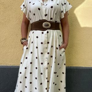 Vestido lunares color vainilla con chocolate