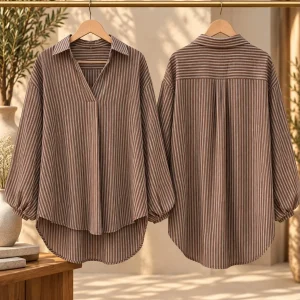 blusa rayas cuello pico, marrón