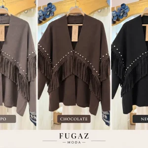 capa-poncho flecos y perlas, 3 colores