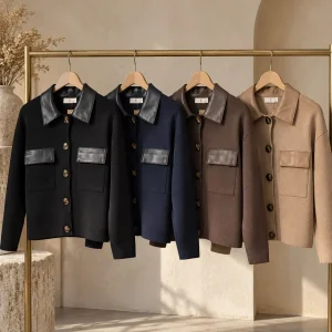 chaquetas punto con cuello y bolsillos polipiel