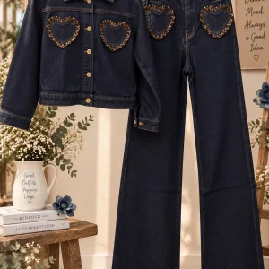 conjunto chaquetavaquero bolsillos corazón, azul oscuro
