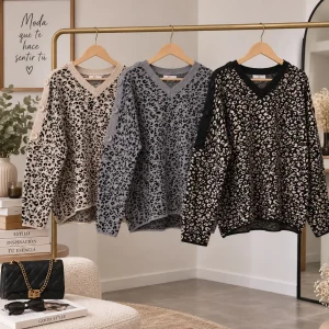 jersey leopardo cuello pico botones hombro, 3 colores