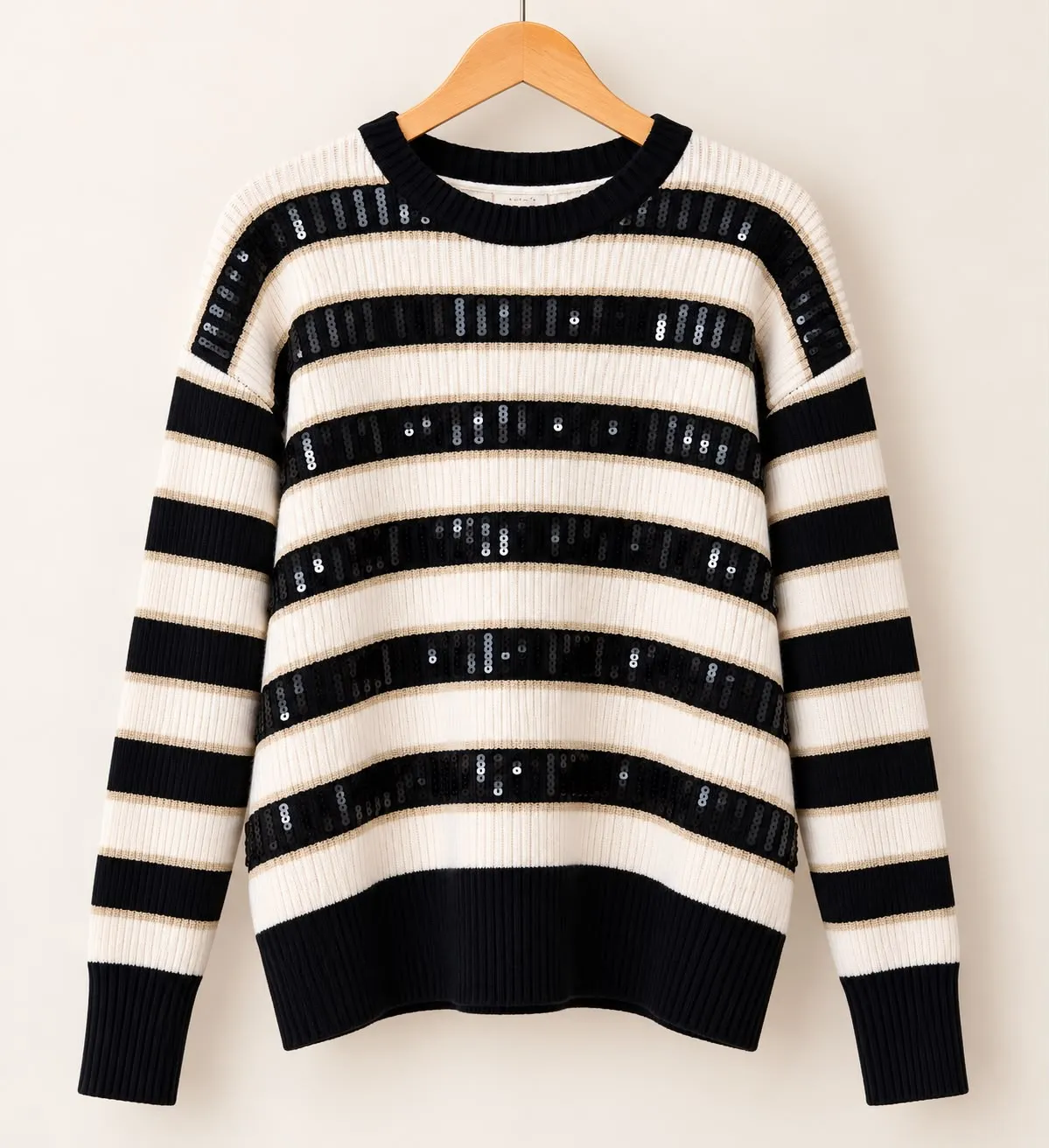 jersey rayas lentejuelas, negro-crudo