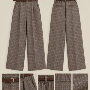 pantalón palazzo cuadros con cinturón