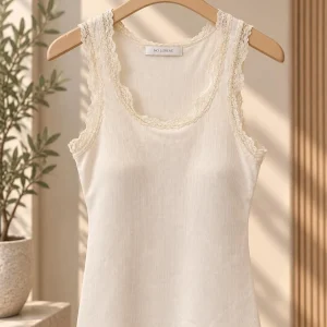 top canalé con puntilla, crudo