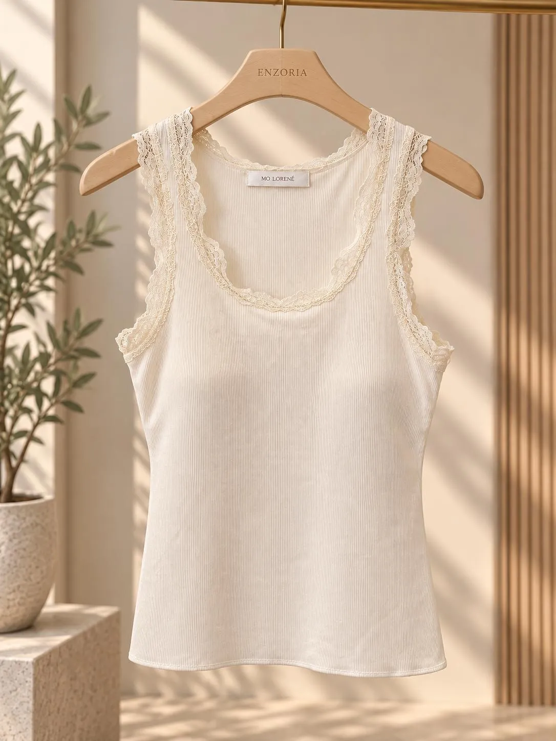 top canalé con puntilla, crudo